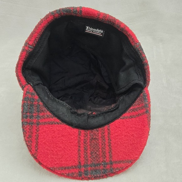 Red Plaid Wool Blend Hunting Hat Newsboy Cap Classic Style - Picture 6 of 8